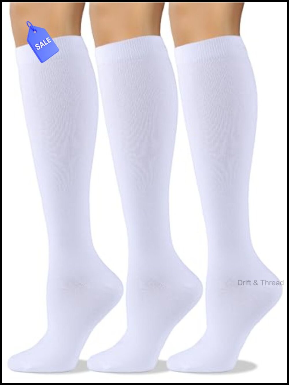 Women's Soft Combed Cotton Knee High Socks Seamless Toe 3 Pack